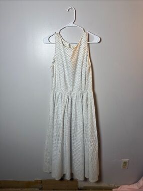 Sara Campbell White Sleeveless Dress with Blue Dot Print A Line Size 8